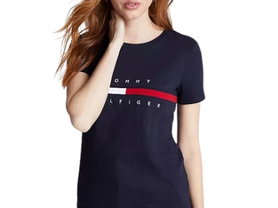 C16-11-1096-000S WOMEN EMBROIDERED FLAG STRIPE LOGO T-SHIRT - Navy #76J1635