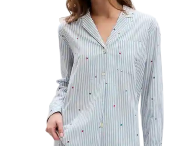 C06-11-1170-000S Relaxed Poplin PJ Shirt - sweetheart stripe