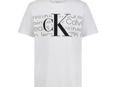 C46-07-1188-00S8 Boys Layered Monogram Logo Graphic Crewneck T-Shirt - White